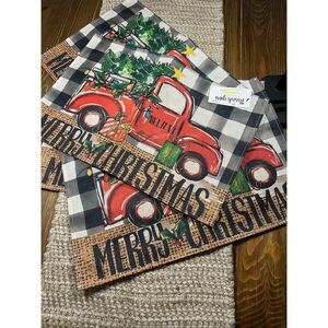 Christmas dining placemats,red truck buffalo plaid set of 4 new